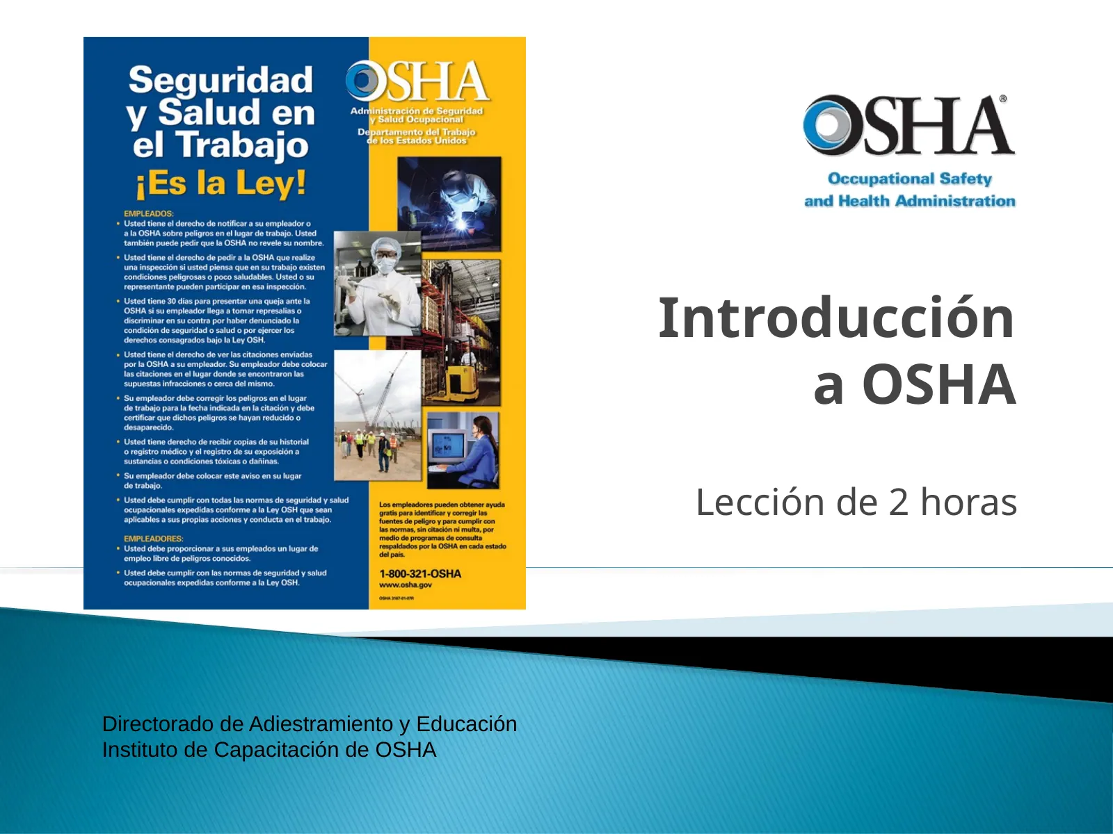 Introducción a OSHA (presentación del Instituto de Capacitación de OSHA), slide 1: Introducción a OSHA