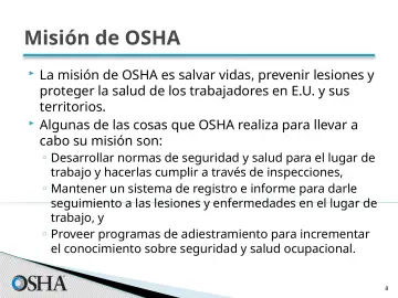 Slide 8: Misión de OSHA