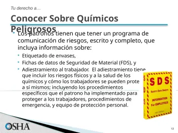 Slide 13: Conocer Sobre Químicos Peligrosos