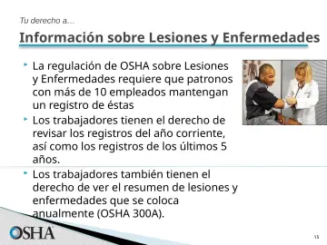 Slide 15: Información sobre Lesiones y Enfermedades
