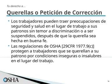 Slide 16: Querellas o Petición de Corrección