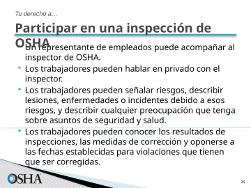 Slide 20: Participar en una inspección de OSHA