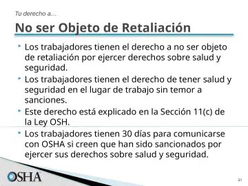 Slide 21: No ser Objeto de Retaliación