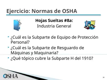 Slide 30: Ejercicio: Normas de OSHA