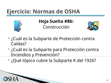 Slide 31: Ejercicio: Normas de OSHA