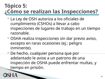 Slide 34: Tópico 5: ¿Cómo se realizan las Inspecciones?