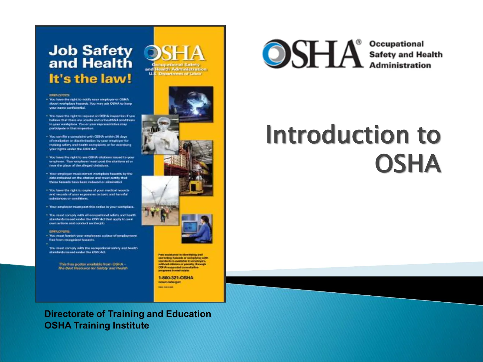 Introduction to OSHA (OSHA Training Institute presentation), slide 1: Introduction to OSHA