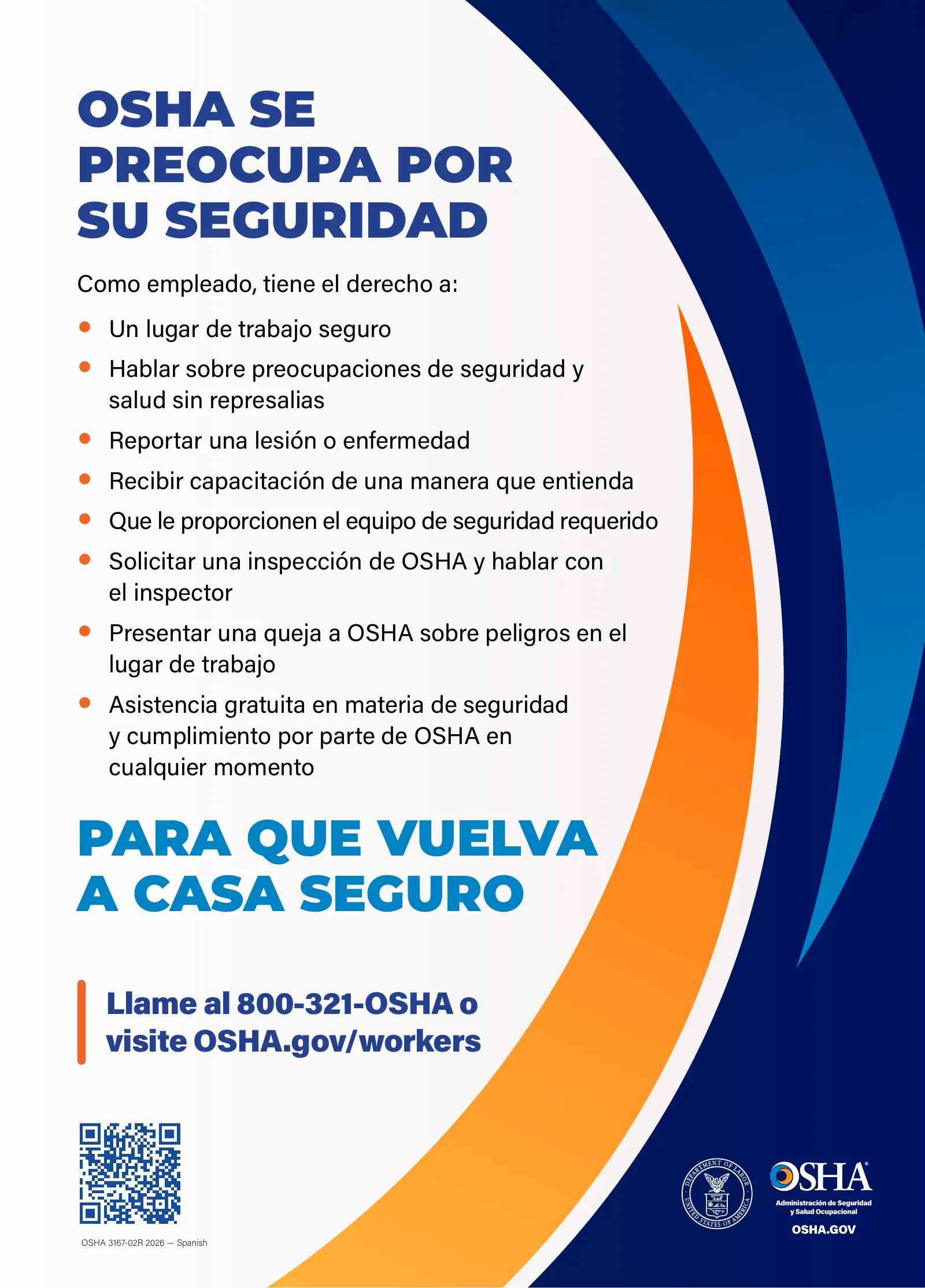 Seguridad y Salud en el Trabajo: ¡Es la Ley! (OSHA 3167), page 1: OSHA SE PREOCUPA POR SU SEGURIDAD