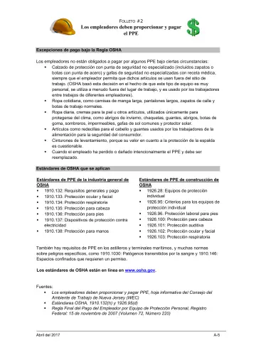 Page 2: Los empleadores deben proporcionar y pagar el PPE