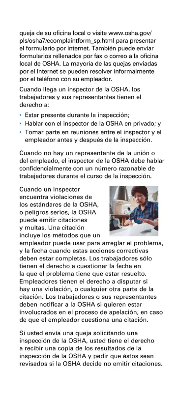 Page 5: queja de su oficina local o visite www.osha.gov/pls/osha7/ecomplaintform_sp.html para…