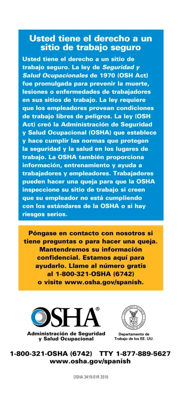 Page 8: Usted tiene el derecho a un sitio de trabajo seguro
