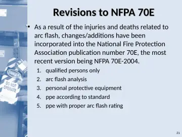 Slide 21: Revisions to NFPA 70E
