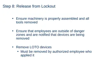 Slide 28: Step 8: Release from Lockout