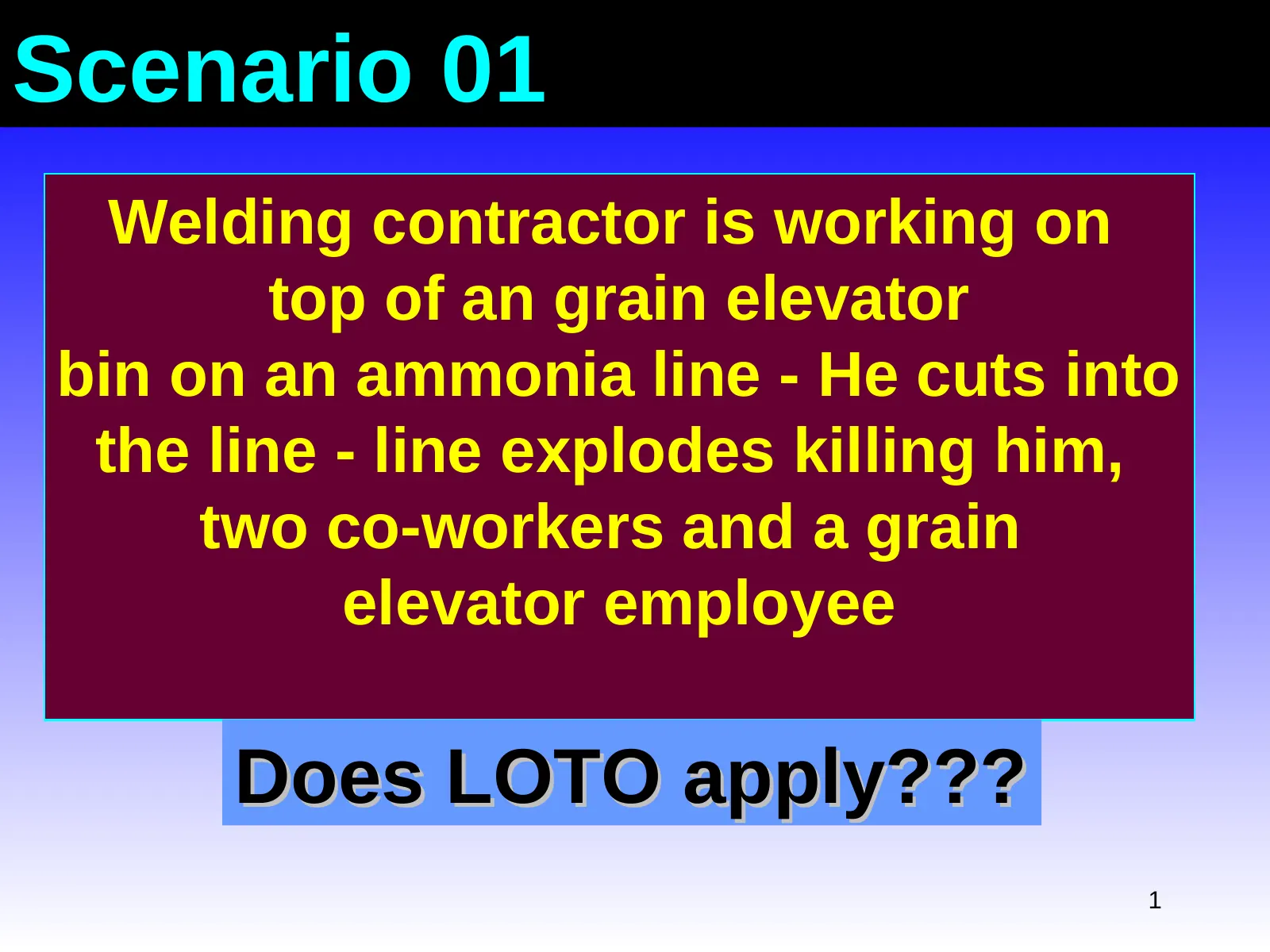 Module 20: Lockout/Tagout Scenarios, slide 1: Scenario 01