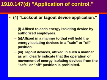Slide 50: 1910.147(d) "Application of control.”