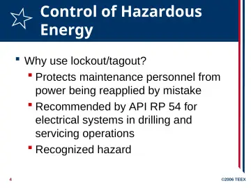 Slide 4: Control of Hazardous Energy