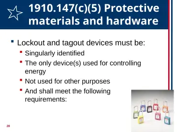 Slide 28: 1910.147(c)(5) Protective materials and hardware
