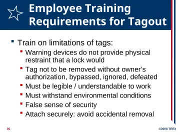 Slide 35: Employee Training Requirements for Tagout