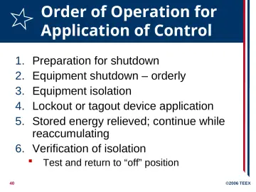 Slide 40: Order of Operation for Application of Control