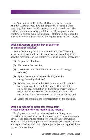 Page 14: What must workers do before they begin service or maintenance activities?