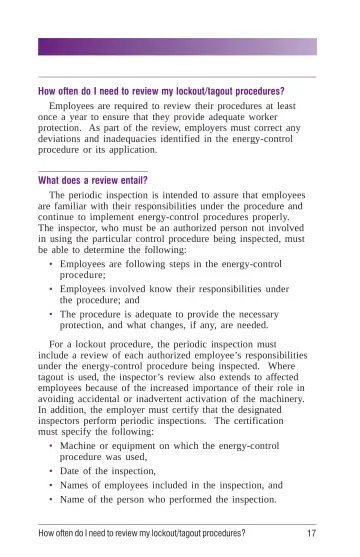 Page 23: How often do I need to review my lockout/tagout procedures?