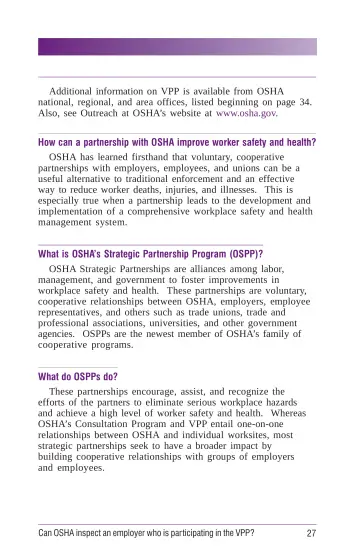 Page 33: Additional information on VPP is available from OSHA national, regional, and area offices…