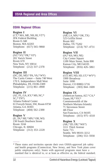 Page 38: OSHA Regional and Area Offices