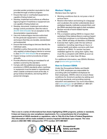 Page 2: provides worker protection equivalent to that provided through a lockout program.