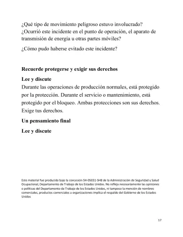 Page 17: ¿Qué tipo de movimiento peligroso estuvo involucrado? ¿Ocurrió este incidente en el punto…