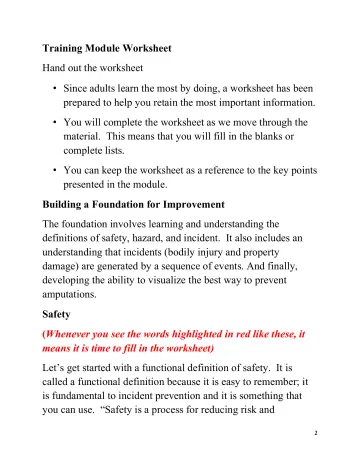 Page 2: Training Module Worksheet