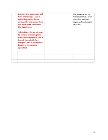 Page 10: Caution, the work piece will have sharp edges. Use a deburring tool or file to remove the…
