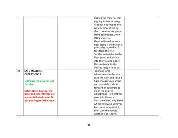 Page 14: Pick up the material that is going to be cut being cautious not to grab the cut end since…
