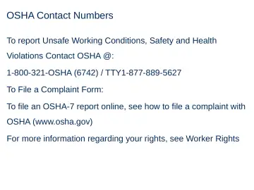Slide 47: OSHA Contact Numbers