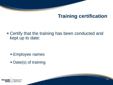 Slide 82: Training certification