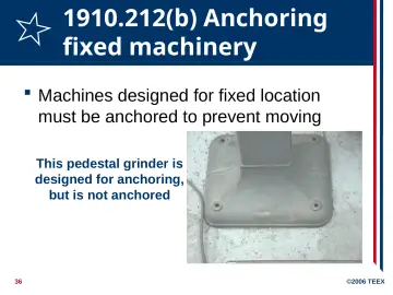 Slide 36: 1910.212(b) Anchoring fixed machinery