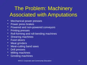 Slide 7: The Problem: Machinery Associated with Amputations
