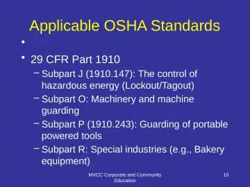 Slide 10: Applicable OSHA Standards