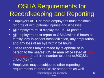 Slide 12: OSHA Requirements for Recordkeeping and Reporting