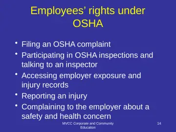 Slide 14: Employees’ rights under OSHA
