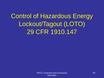 Slide 69: Control of Hazardous Energy