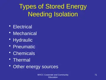 Slide 71: Types of Stored Energy Needing Isolation