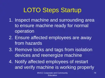 Slide 79: LOTO Steps Startup