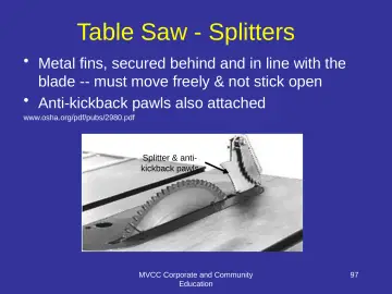 Slide 97: Table Saw - Splitters