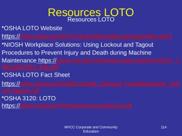 Slide 114: Resources LOTO