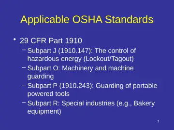 Slide 7: Applicable OSHA Standards