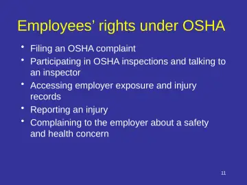 Slide 11: Employees’ rights under OSHA