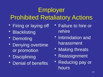 Slide 13: Employer Prohibited Retaliatory Actions