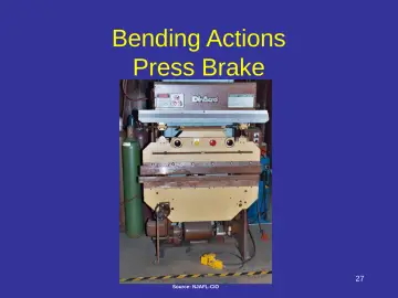 Slide 27: Speaker Notes: Press Brake picture. Source: NJ AFL-CIO. The hazard occurs at the point of…