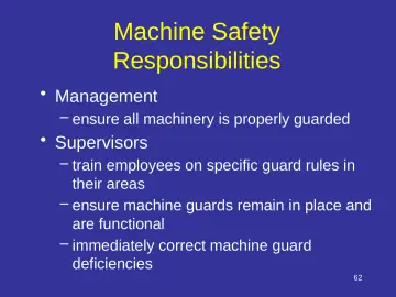 Slide 62: Machine Safety Responsibilities