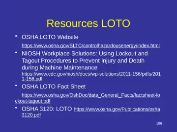 Slide 106: Resources LOTO